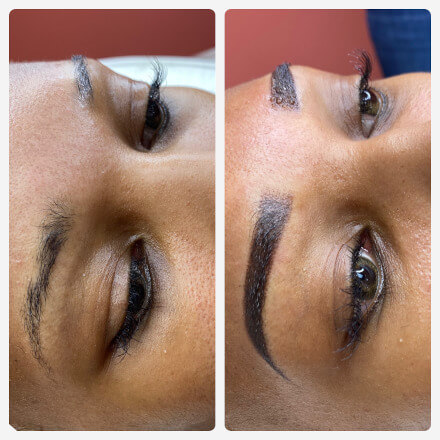 Young Girl's Face Before and After Permanent Makeup on her Eyebrows